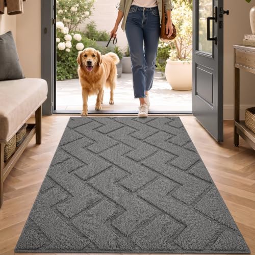 hicorfe Indoor Door Mat,Non Slip Door Mats,32"x48" Front Back Door Mat Rubber Backing,Absorbent Resist Dirt Entrance Inside Floor Mats for Entryway Washable Low-Profile(Grey) - color: Grey, size: 48" x 32" (Rectangular)