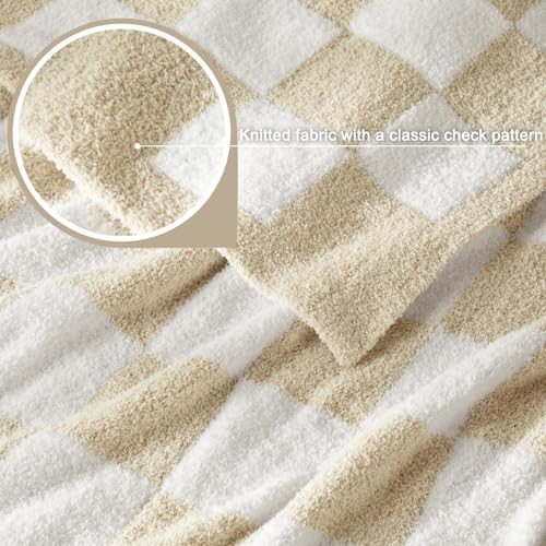 Whale Flotilla Checkered Knit Blanket Twin Size, Ultra Soft Warm Reversible Cozy Decorative Blankets for Couch Sofa and Bed, 60x80 Inch, Camel - color: Camel Checker, size: 60x80 Inch