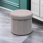 B FSOBEIIALEO Storage Ottoman Cube, Round Ottomans with Storage Foot Stool Footrest for Lving Room, Boucle Ottoman Seat for Dorm Room,Faux Teddy Fur, Grey 15"x15"x13.19"