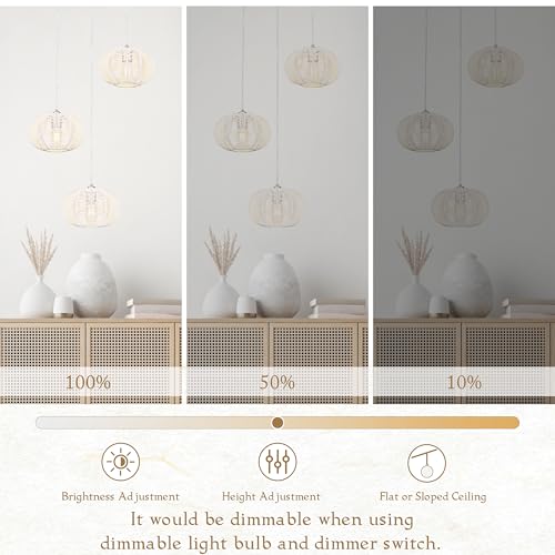 12" Boho White 3-Light Boho Chandeliers for Kitchen Island Hand-Woven Boho Rattan Chandeliers Dimmable Adjustable Hanging Wicker Chandelier for Dining Room Living Room （Bulb Incl.） - color: 11.8" White 3-Light