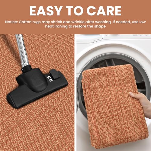 IOHOUZE Small Area Rug 2x3 Washable Woven Rugs for Entryway Non Slip Rubber Backed Front Door Rugs Indoor Doormat Throw Rug Floor Carpet for Entrance Kitchen, Rustic Orange - color: Rustic Orange, size: 2' x 3' (Rectangular)