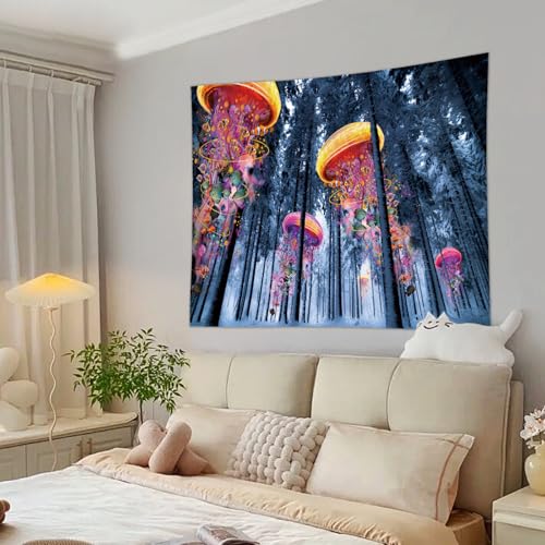 Watercolor Jellyfish Tapestry Large Wall Hanging for Bedroom Living Room Ocean Decor - color: Jellyfish, size: 59.1"L x 51.2"W