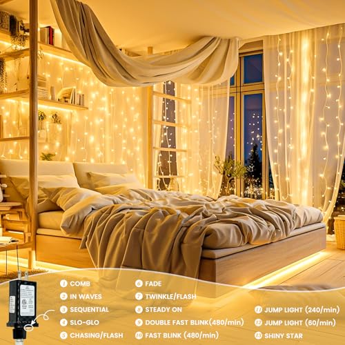Connectable 2Pack 200LED String Lights Indoor Outdoor Clear Wire | 66FT 13Modes Warm White Christmas String Light for Bedroom, Twinkle Fairy Lights Plug in with Timer for Wedding Tree Spring Decor - color: Warm White, size: 2PK-200LED