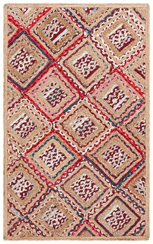 SAFAVIEH Cape Cod Collection Accent Rug - 4' x 6', Natural & Red, Handmade Flat Weave Diamond Braided Jute & Denim, Ideal for High Traffic Areas in Entryway, Living Room, Bedroom (CAP354B) - color: Natural/Red, size: 4' x 6' (Rectangular)