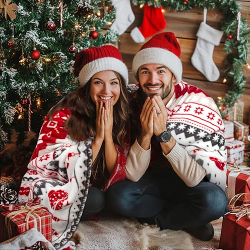 MACEVIA Christmas Throw Blanket for Couch, Holiday Christmas Reindeer Snowflakes Flannel Fleece Blanket, Soft, Cozy, Plush, Warm Winter Cabin Throw Decor, (Red Reindeer, 50x60inches) - color: Red Reindeer, size: Flannel Fleece (50x60 IN)