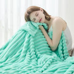 NEWCOSPLAY Super Soft Queen Blanket Aqua Premium Silky Flannel Fleece 3D Ribbed Jacquard Lightweight Bed Blanket All Season Use (Aqua Ribbed, Queen(90"x90")) - color: Aqua Ribbed, size: Queen(90"x90")