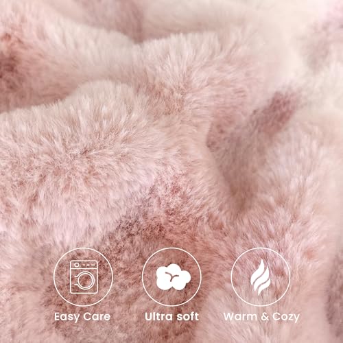 Faux Rabbit Fur Throw Blanket, Ultra Soft Plush Cozy Blanket for Couch Bed, Thick Fluffy Ruched Tie-Dye Decorative Blanket, Giftable,50"x60",Tie-Dye Pink - color: Tie-dye Pink, size: Throw(50"x60")