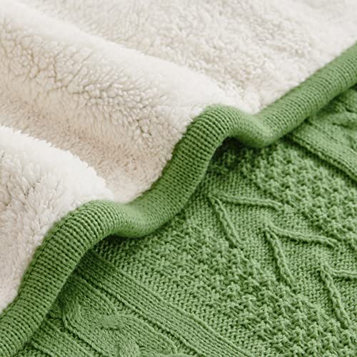 Longhui bedding Sage Green Acrylic Cable Knit Sherpa Throw Blanket - Thick, Soft, Big, Cozy Sage Green Knitted Fleece Blankets for Couch, Sofa, Bed - 50 x 63 Inches - color: Sage Green, size: 50" x 63", Standard
