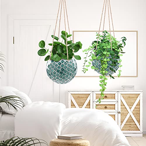 Ceramic Hanging Planter Mosaic Hanging Flower Pot Small Plant Pot for Indoor Plant Disco Ball Planter with Drainage - color: Square Green
