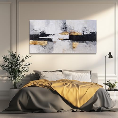 Abstract Wall Art Black White Gold Canvas Painting Framed Modern Minimalist Aesthetic Wall Decor Trendy Home Artwork Suitable for Decorating Living Rooms, Bedrooms, Dining Rooms, and Home Offices 29"X58" - color: Black, White, Gold, size: 58"L x 29"W