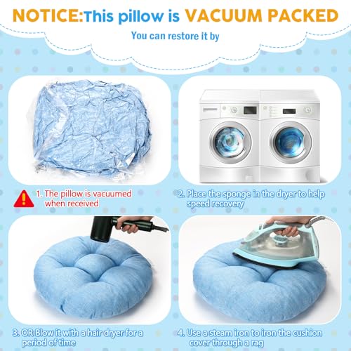 Fumete 8 Pcs 16 Inch Floor Cushions Pillow for Kids Bulk Classroom Round Flexible Seating Floor Cushions for Students Home Daycare School Reading Corner Yoga Meditation Picnic (Sky Blue) - color: Sky Blue