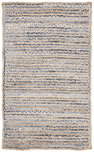 SAFAVIEH Cape Cod Collection Accent Rug - 3' x 5', Natural & Blue, Handmade Flat Weave Jute, Ideal for High Traffic Areas in Entryway, Living Room, Bedroom (CAP250A) - size: 3' x 5' (Rectangular)
