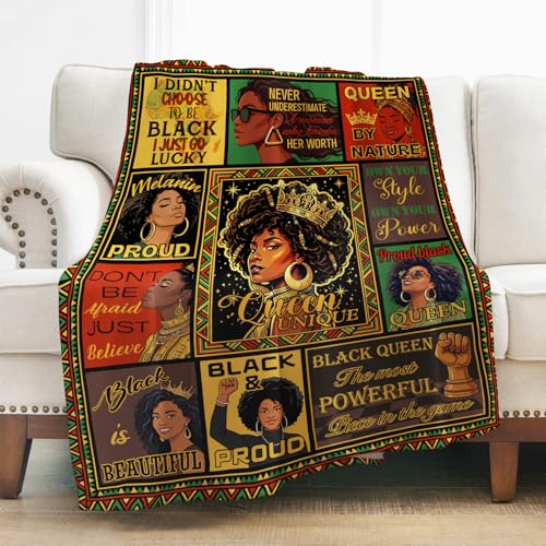Levens Empowering Collage African American Black WomanFlannel Throw Blanket 50x60 | Soft Lightweight Cozy Decorative Blanket for Women Gift, Living Room, Couch, Dorm, Office, Car, Camping, Nap - color: Black Queen Collage, size: 50"x60"
