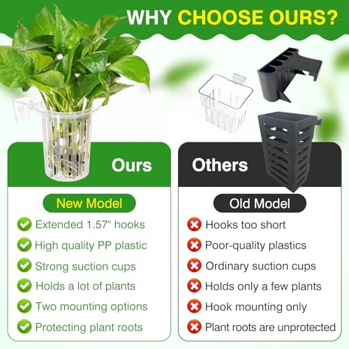 2025 New Upgraded Large Aquarium Plant Holder with 1.57-inch Extension Hooks and Suction Cups for Fish Tank Aquaponic Plant Cultivation and Aquascape Accessories Decorations (2 PCS) Transparent - color: Transparent-2 Pieces