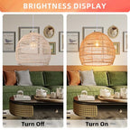Arturesthome 15.7" Rustic Woven Pendant Ceiling Light Fixture,Rattan Chandeliers Hanging Light for Farmhouse Home Decro Kitchen Island Dinning - color: Rattan, size: 15.7in*13.78in
