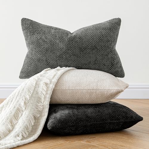 MIULEE Pack of 2 Couch Throw Pillow Covers 18x18 Inch Neutral Beige Modern Boho Accent Decorative Pillow Covers Soft Chenille Farmhouse Cushion Covers for Home Decor Bed Sofa Living Room - color: Beige, size: 18" x 18" (Pack of 2)
