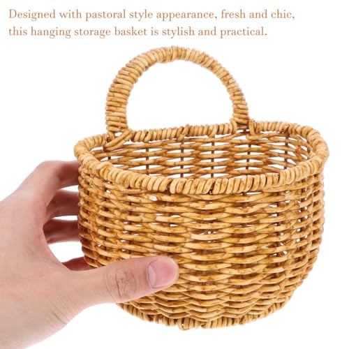 TEHAUX Woven Hanging Basket Imitation Rattan Wall-Mounted Sundries Storage Basket Lightweight Fruit Vegetable for Kitchen Home Dorm Balcony Decor 5.51 X 3.93 X 5.51 in