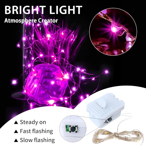 12 Pack Pink Fairy Lights Battery Operated, 7ft 20 LED Mini String Twinkle Lights for Christmas Halloween Party Valentine's Day Mason Jars Centerpiece Table Decorations (12, Pink) - color: Pink