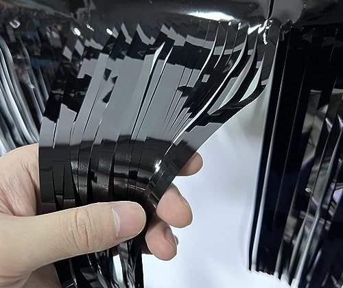 6 Packs 10 Feet Foil Fringe Garland Metallic Foil Tinsel Fringe Garland Wall Hanging Fringe Banner for Parade Floats, Wedding, Christmas，Birthday Party Halloween Decor (Black) - color: Foil Fringe Garland-black
