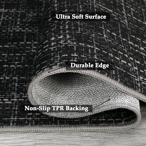RUGSREAL 2x6 Runner Rug Washable Kitchen Runner Rug Modern Abstract Runner Mat for Hallway Contemporary Solid Rug Non-Slip Foldable Aesthetic Accent Floor Carpet for Living Room Bedroom, Black - color: Black, size: 2' x 6' (Runner)
