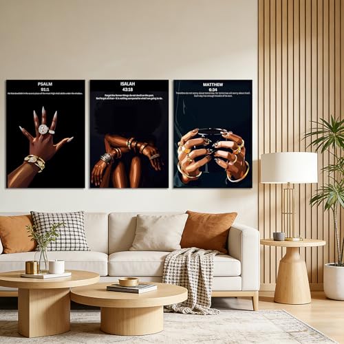 RKYKISS Set of 3 Black Christian Girl Canvas Wall Art, Bible Verse Scripture Picture Prints, Faith Inspirational Painting Poster, Frameless 16x24 Inches - color: Bible Frameless, size: 16"L x 24"W