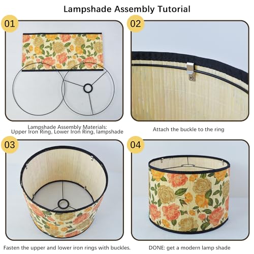 Bamboo Lamp Shade With Tropical Plants Chandelier Covers, Bohemian Farmhouse Drum Lamp Shade for Table Lamp Floor Lamp, Rustic Rattan Light Fixture for Bedroom Living Room (13x13x10 inch) - color: color8, size: 13*10