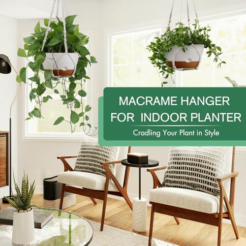 Set of 2-10 Inch Hanging Planters for Indoor Plants with Self-Watering Includes Hanging Pots for Plants, Outdoor Hanging Plant Pot with Drainage, and 2 Types of Hanging Baskets Hangers (White, 10inch) - color: White, size: 10inch