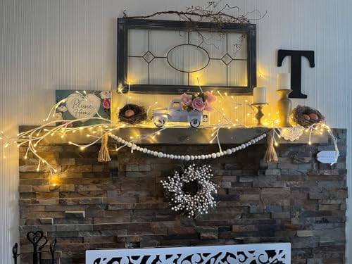 Lighted Willow Vine for Bedroom: 144 LED Lights Brown Tree Branches with Warm White Flexible Artificial Indoor Decorative Light for Living Room Wall Aesthetic Cottagecore - color: 144 LED lights, white vine, without remote control