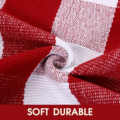 Christmas Red and White Plaid Rug, 28 x 43 Inches Cotton Hand-Woven Layered Door Mat for Front Porch, Entryway, Outdoor Holiday Decor, Washable Buffalo Check Rug for Home, Patio, Kitchen - color: Red & White Plaid, size: 2'4" x 3'7" (Rectangular)