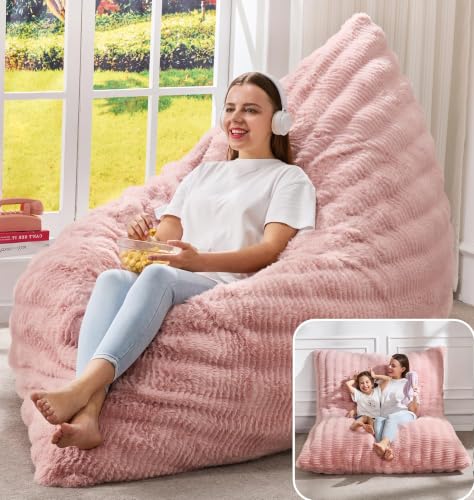 Hobestluk 3 in 1 Bean Bag Chair Giant Bean Bag Chairs for Adults with Ripple Cover Convertible Bean Bag Floor Cushion with Machine Washable Cover for Living Room (Ripple Pink) - color: Soft Pink