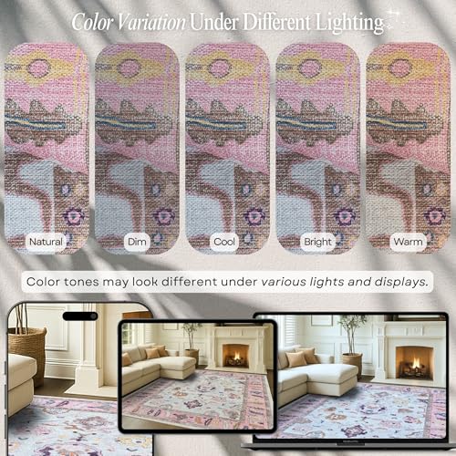 Fame Rugs Pink Beige Modern Oushak Rug 9x12, Vintage Turkish Colorful Oriental Washable Antique Inspired Oversize Area Rugs, Luxury Living Room Bedroom (390PP, 9' x 12) - color: 390pp, size: 9' x 12' (Rectangular)
