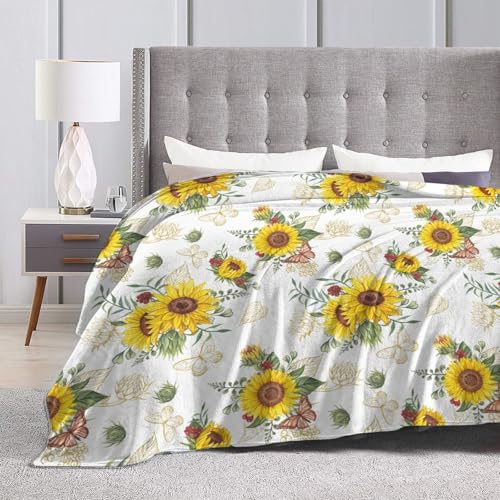 Sunflower Throw Blanket Ultra Soft Butterfly Floral Blanket Cozy Flannel Fleece Bed Blanket Lightweight Fuzzy Plush Flowers Couch Cover Sunflowers Gifts Throw Decor for Women Girls Small 50" X 40" - color: Sunflower Butterfly Watercolor Floral, size: 50"x