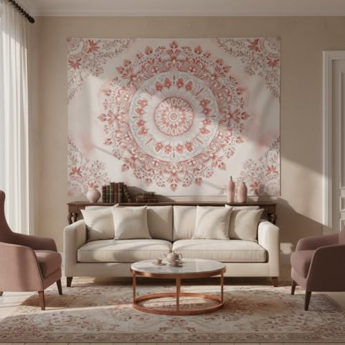Accnicc Pink Floral Mandala Tapestry Wall Hanging Boho Medallion Tapestry Aesthetic Watercolor Flower Cute Large Tapestries for Bedroom Living Room Dorm Decor 80 x 60 Inch - color: Light Pink, size: 80"L x 60"W