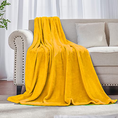 JIAHANNHA Mustard Yellow Throw Blanket Fleece Blanket 50"x60",Super Soft Cozy Plush Throw Blanket for Couch Sofa Bed,Warm and Lightweight Bed Blankets for Adults - color: Mustard Yellow, size: Throw(50"×60")