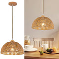 Boho Pendant Light Fixture Kitchen Chandelier Rattan Hanging Light Flush Mount Ceiling Light Boho Lamp Shade Wooden Base Bohemian Chandeliers for Hallway Bedroom Chandelier Dinning Light Fixture - color: Brown-Pendant light