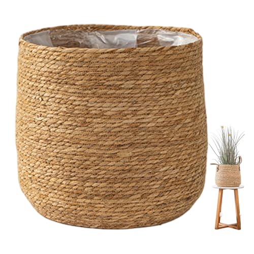 Seagrass Flower Pot, Woven Planter Basket for Indoor Plants, Decorative Plant Pot with Plastic Liner, Decorative Basket Planter for Home Decor (23 cm)