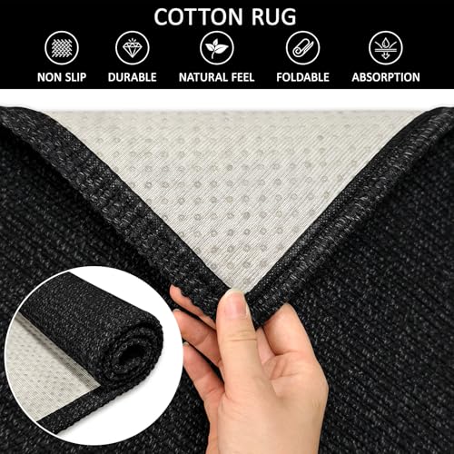 Hallway Washable Runner Rug 2x8 Ft for Hallways Cotton Non Slip Rubber Backed Kitchen Runner Braided Indoor Floor Carpet for Entryway Hallway Kitchen Bedroom(Black) - color: Black/Dark Grey, size: 2x8