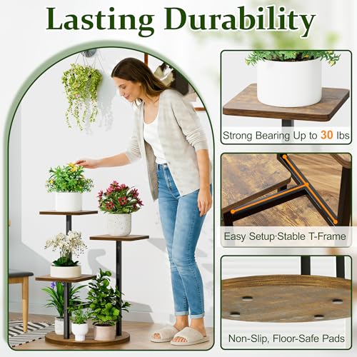 3 Tier Wood Plant Stand Indoor Outdoor, Wood Tall Plant Rack, Heavy Duty Wrought Iron Flower Pot Stand, Planter Display Rack for Living Room Balcony Garden Patio - BlackSquare - color: BlackSquare, size: 3-tiers