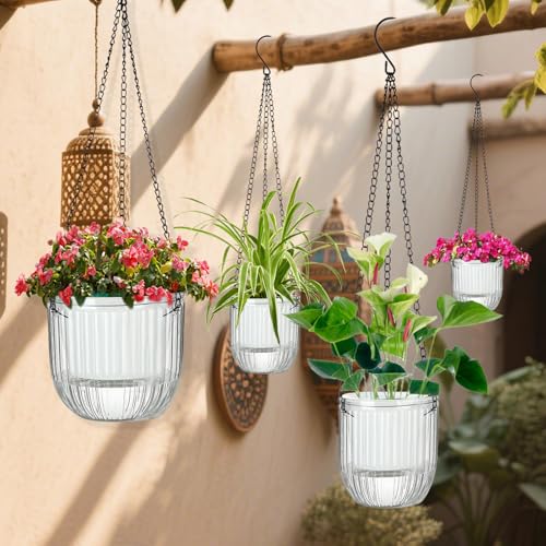 Self-Watering Hanging Planter for Indoor Plants - Easy Care, Long Lasting - Perfect for Herbs, Succulents, and More (White Transparent) - color: White Transparent