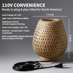 Boho Table Lamp with Double Layer Woven Shade Wood Base, Desk Bedside Small Rattan Lamps, 110V Plug, Dimmable E26 Socket (Bulb Included) for Living Room Night Stands Bedroom