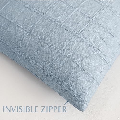 Foindtower Set of 1 Decorative Linen Check Throw Pillow Cover Neutral Farmhouse Vintage Cushion Cover Modern Boho Accent Home Decor for Sofa Chair Couch Bedroom Living Room,16×16 Inch,Sky Blue - color: Sky, size: 16" x 16" (Pack of 1)