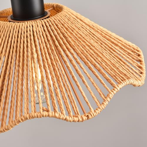 3 Pack Brown Woven Pendant Light Fixtures,11.81" Rattan Pendant Lights Farmhouse Basket Light Fixture Adjustable Boho Hanging Lamp for Kitchen Island Bedroom Dining Room Foyer Hallway - color: flower+brown