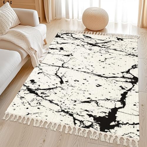 Boho Area Rug Distress Grunge Texture Seamless Pattern Halftone Old Retro Background Tassels Rug Linen Woven Carpet Runner Mat Pad 3'x5' Minimalist Home Decor for Living Room Bedroom Hallway Patio