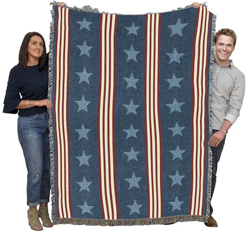 Pure Country Weavers Denim Stripe - Americana Gift Tapestry Throw Blanket Woven from Cotton - Made in The USA (72x54) - color: Denim Stripe, size: 72x54