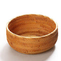 Hadewoven Round Rattan Fruit Basket Wicker Food Tray Weaving Storage Holder Dinning Room Bowl, 10 Inch Woven Bread Basket Key Bowls with 4”Wall for Table, Countertop (Large 9.8") - size: Large 9.8"