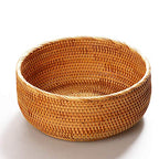 Hadewoven Round Rattan Fruit Basket Wicker Food Tray Weaving Storage Holder Dinning Room Bowl, 10 Inch Woven Bread Basket Key Bowls with 4”Wall for Table, Countertop (Large 9.8") - size: Large 9.8"