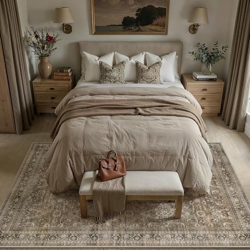 HUGEAR Area Rug 6x9 Vintage Brown Machine Washable Living Room Rugs Distressed Retro Floral Mid Pile Carpet Soft Thicker Carpet Bedroom Office Dining Room Laundry Room Non Slip Soft - color: Retro | Brown, size: 6' x 9' (Thicker)