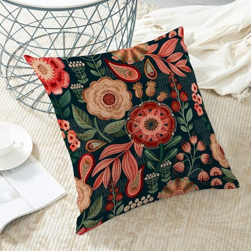 Boho Floral Pillow Covers 18x18 Set of 2, Spring Red Flower Outdoor Decorative Botanical Flowers Tropical Leaves Throw Pillows Retro Green Floral Couch Cushion Case for Chair Sofa Bedroom - color: Vc7, size: 18" x 18" (Pack of 2)