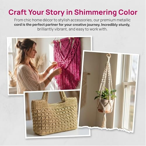 3mm Sparkle Polyester Macramé Cord - 150g/66yds Metallic Glitter Braided Cord for Crocheting Bags, Baskets, Macramé Plant Hangers & DIY Crafts, Machine Washable (5#Red) - color: 5#Red