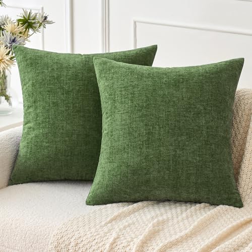 MIULEE Pack of 2 Couch Throw Pillow Covers 16x16Inch Soft Moss Green Spring Chenille Pillow Covers for Sofa Living Room Solid Dyed Pillow Cases - color: Moss Green, size: 16" x 16" (Pack of 2)